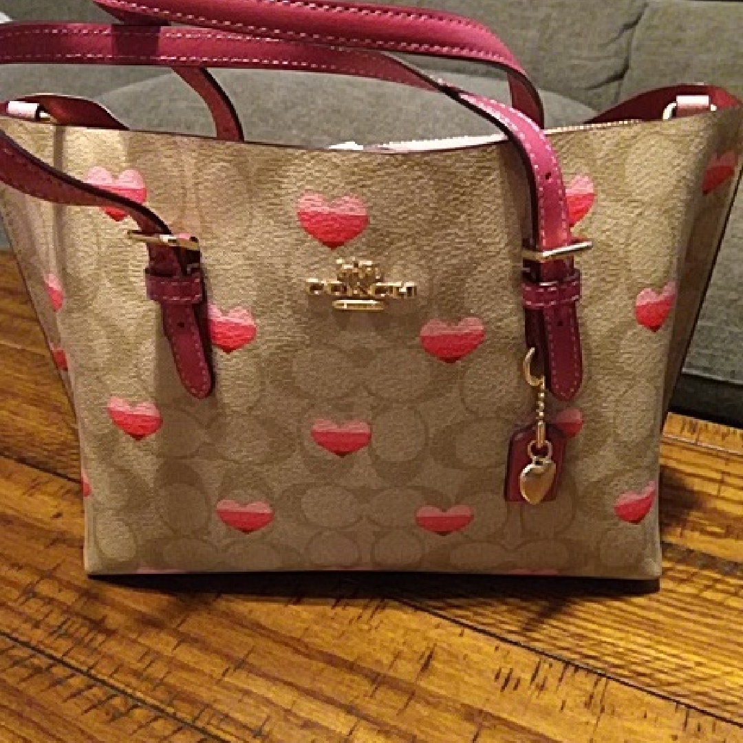Coach Beige And Pink Heart "Mollie" Purse